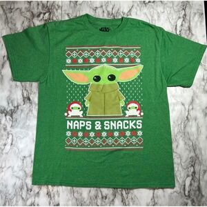 Star Wars Baby Yoda Christmas Green Graphic T-Shirt Medium Naps & Snacks